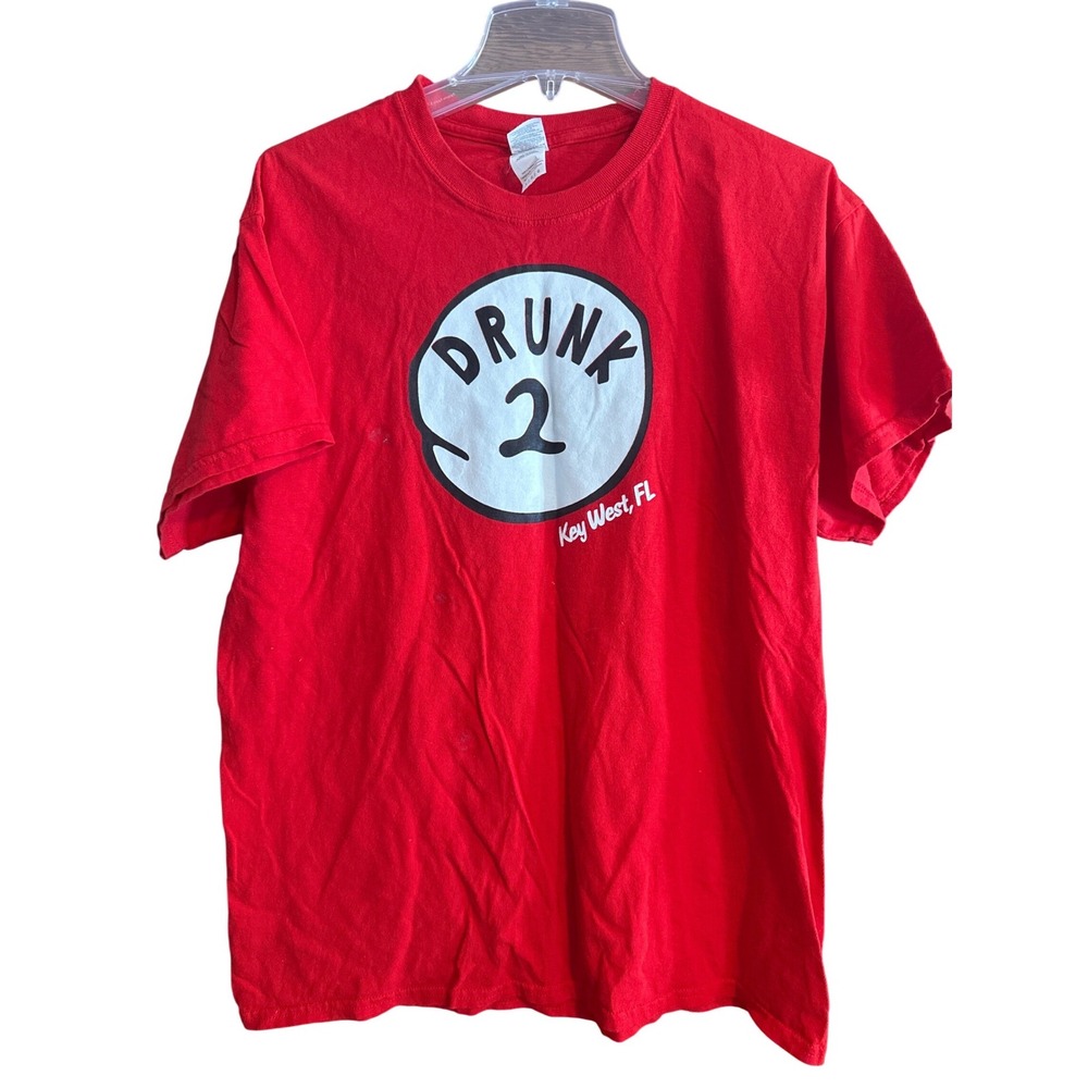 Gildan Drunk‎ 2 Key West FL Graphic T Shirt Red Cotton Size Large